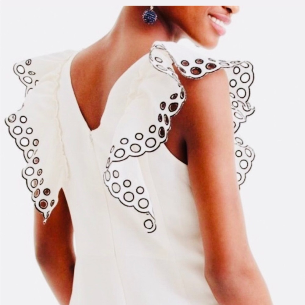 J Crew 🤍🖤 Eyelet Flutter Shoulder Dress - Picture 1 of 6